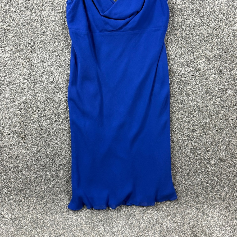 Jones New York Dress Royal Blue 100% Silk Cowl Neck Sleeveless Cocktail 12P - Picture 5 of 10